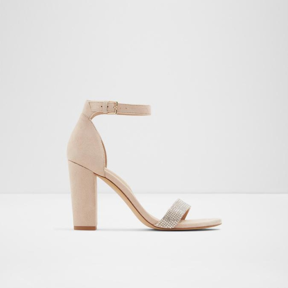 Aldo Jerayclya Nude Ankle-Strap Block Heel Sandal with Embellished Toe
